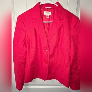 Talbots Collection 100% Irish Linen Vibrant Red Blazer Size 14 ♥️